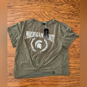 MSU Olive Green Twist Crop Top Size M